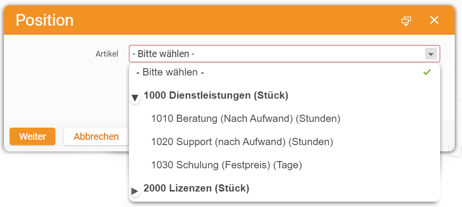 Select item