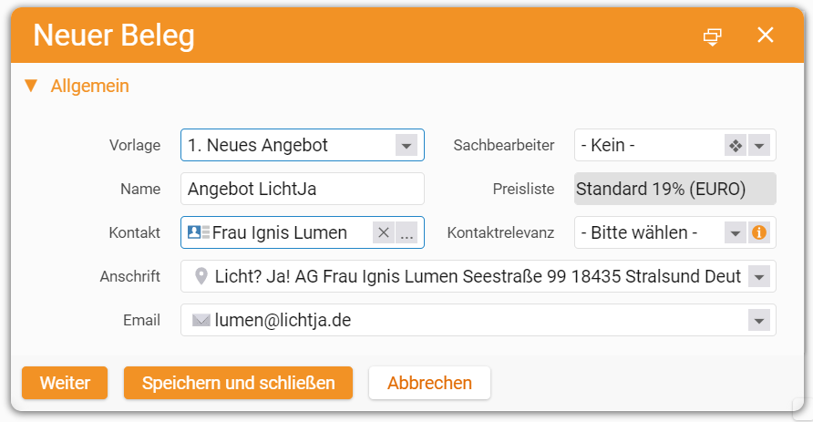 Create a new quote in teamspace
