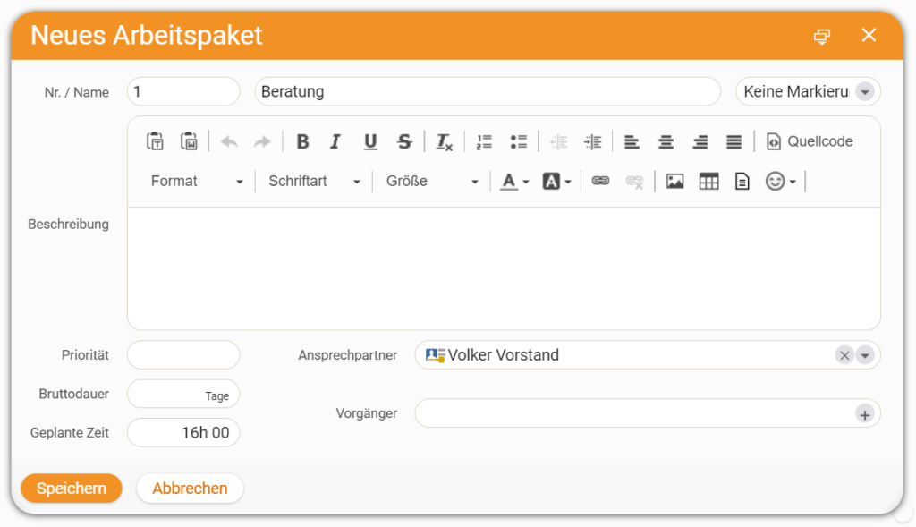 Create work package in teamspace
