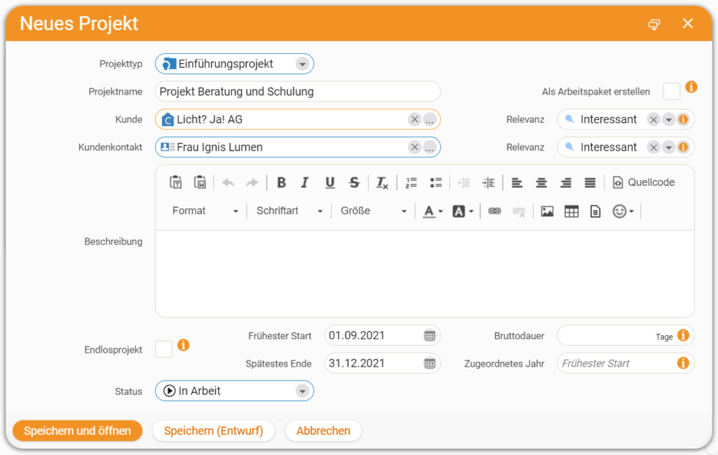 Create a project in teamspace