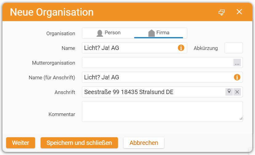 Organisation and customer in teamspace