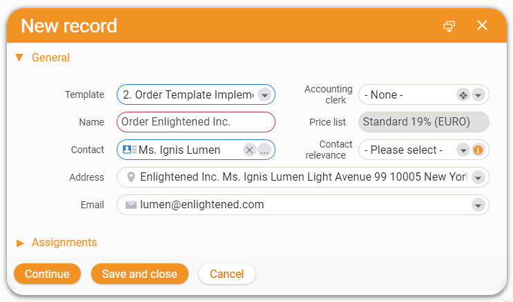 Use another template - Order | teamspace