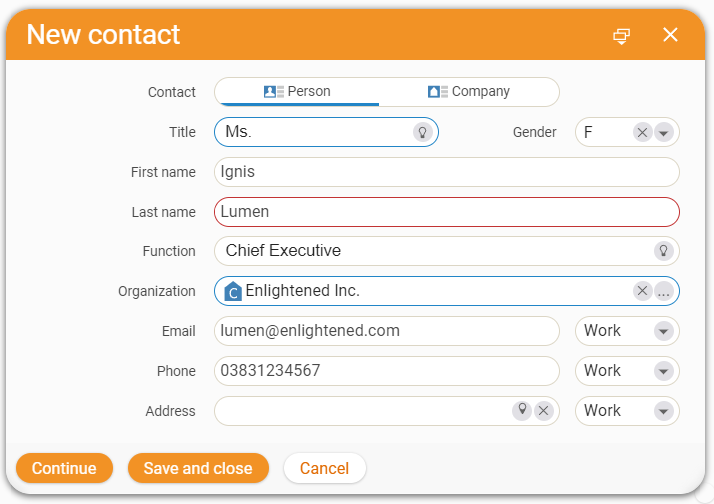 Create Contact | teamspace