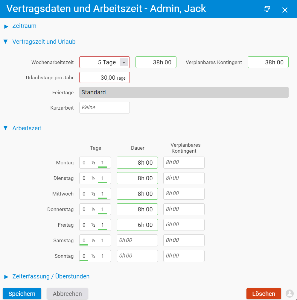 Dialog Arbeitszeit neu